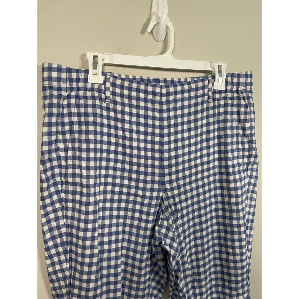 J.Jill Linen Stretch Blue and White Gingham Pull On Pants Size Large - Picture 3 of 9